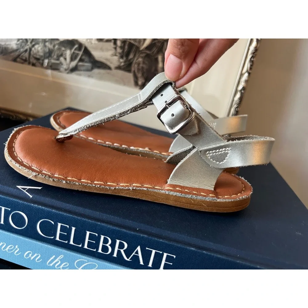 Salt Water Surfer Sandals‎ Kids Size 12 Silver Leather Waterproof